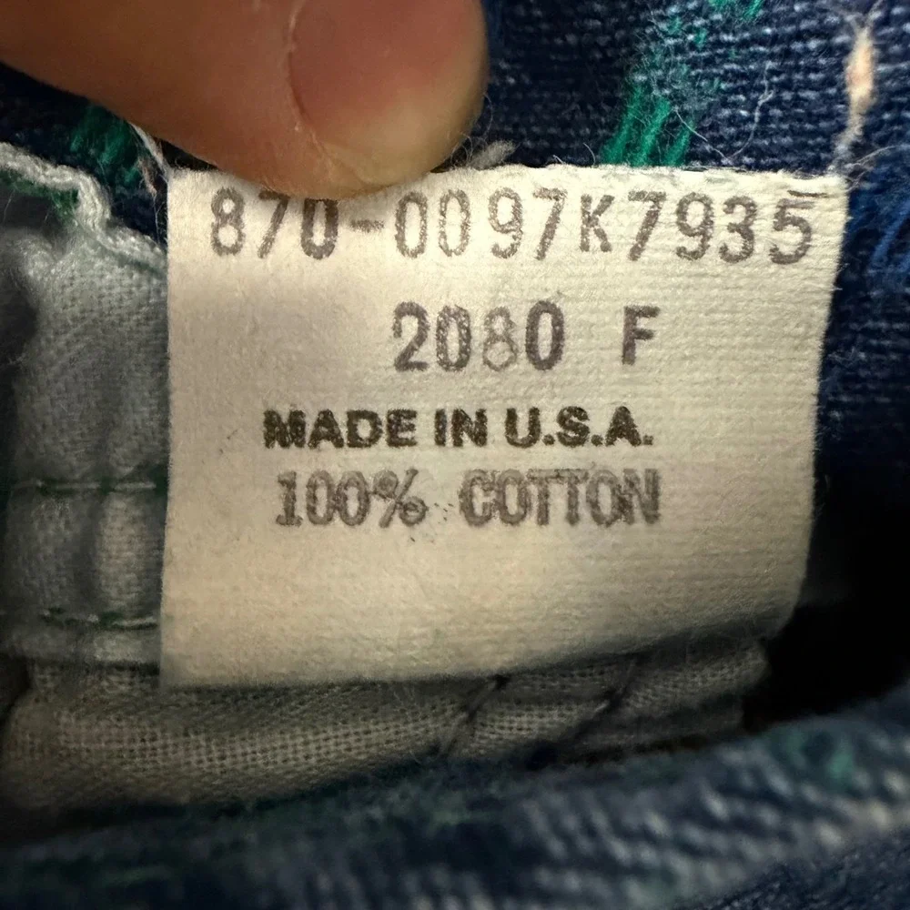 Vtg OshKosh Bgosh Vestbak Overalls 12M Blue Denim Green Dash Made in USA